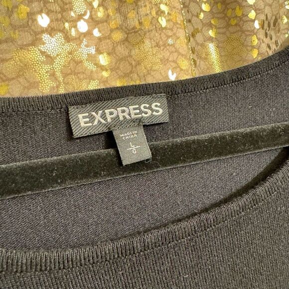 Express Black Scoop Neck Stretchy Quarter Sleeve Sweater Top Large - Picture 3 of 5